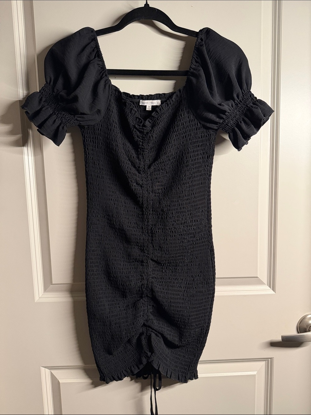 Love Tree Black Smocked Puff-Sleeve Mini Dress